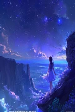 2026夏季奇幻动漫推荐封面，少女站在星空下的悬崖边，画面蓝紫色调梦幻唯美，气质与凪光相近